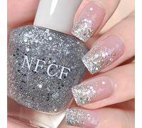 Glitter Nail Polish - Clear Glitter Nail Varnish - Quick Dry & Long Lasting Breathable Sparkly Nail Polish - Glossy Chip Resistant Shiny Silver Nail Varnish No Need Cured for Women DIY Nail Art