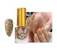 Glitter Nail Polish, Golden Holographic Quick Dry Nail Varnish, Shimmering Metallic Shining Sparkling Long Lasting No Need Cure, DIY Nail Art Manicure at Home, Birthday Gift for Women & Girls