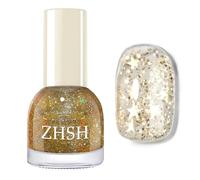 Glitter Nail Polish - Holographic Quick Dry Flash Shinny Nail Varnish - Sparkly Gold Star Reflective Clear Top Coat - Glossy No Chip Long-lasting No Need Baking Easy to Apply Nail Polish for Women