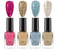 Glitter Nail Polish - Nail Polish Set - Quick Dry Nail Varnish Sets - Red Blue Silver Gold Shimmering Polish - High Glossy Sparkle Diamond Nail Varnish 7 Days Lasting No Need Cure