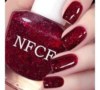 Glitter Nail Polish - Red Burgundy Nail Varnish - Quick Dry & Long Lasting Sparkly Nail Polish - Glossy Breathable Dark Red Nail Varnish - Chip Resistant Non-Toxic for DIY Nail Art Manicure