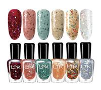 Glitter Nail Polish Set - 6pcs Sparkle Nail Varnish Sets - Red Pink Green Yellow Sliver Glitter Nail Varnish - Quick Dry Nail Polish No Uv Needed - Burgundy Nail Polish Set For Women Girls Diy Gift