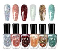 Glitter Nail Polish Sets - 6Pcs Burgundy Red Clear Pink Yellow Green Glitter Nail Varnish Kit - Flash Shiny Breathable Long Lasting & Quick Dry Nail Polish - No Need UV Light