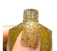 Glitter Nail Polish, Shimmering Nail Varnish with Gold Glitter, Long Lasting Gold Nail Polish Quick Drying Nail Gel for DIY Sparkling Nail Art Manicure, No Chipping No Need Cure