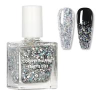 Glitter Nail Polish - Silver Glitter Nail Varnish - Quick Dry Nail Varnish - Silver Diamond Sparkle Long Lasting Nail Polish - No Need Baking for DIY Nail Art Manicure at Home