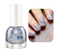 Glitter Nail Polish - Silver Quick Dry & Long Lasting Nail Varnish - Glossy Shimmer Holographic Nail Polish - No Need Cured Chip Resistant Nail Varnish for Women DIY Manicure at Home