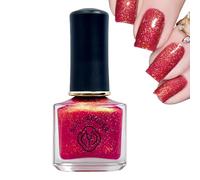Glitter Nail Vanish - Red Purple Nail Polish Quick Dry - Oil-Based Holographic Polish With Golden Glitter For Festival & Christmas - Long-Lasting & No UV Lamp Autumn Nails Varnish