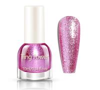 Glitter Nail Varnish - Shiny Pink Nail Polish -10ml Quick Dry Nail Varnish - High Glossy Sparkly Nail Polish For Women Girls - No Need Cure 7 Days Lasting