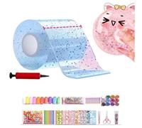 Glitter Nano Tape Bubble Toy Kit, DIY Bubble Making Craft Set for Kids Party Favors, Elastic Double Sided Adhesive Tape with Fillers & Tools, Stress Relief Sensory Toy, Creative Art Project (Blue)