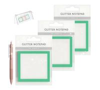 Glitter Notepad Sticky Notes, 2026 Transparent Sparkle Sticky Notes, Glitter Post It Notes Stick, Fun Cute Self Adhesive Note Memo Pads, Small to Do List, Office Supplies(Green-3pcs)