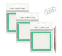 Glitter Notepad Sticky Notes, 2026 Transparent Sparkle Sticky Notes, Glitter Post It Notes Stick, Fun Cute Self Adhesive Note Memo Pads, Small to Do List, Office Supplies(Green-3pcs)