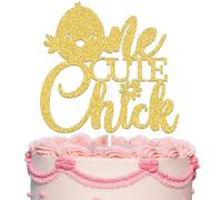 Glitter One Cute Chick Cake Topper,Chicken First Birthday Cake Decoration,Farm Animal Themed First Birthday Baby Shower Party Party Supplies Gold