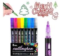 Glitter Outline Marker Pens, 12 Colours Double Line Metallic Colouring for Stocking Fillers Kids, Gift Card Writing, Christmas Gifts for 4-12 Year Old Girls (8 Pieces)
