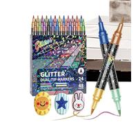 Glitter Paint Markers - Double-Tip Quick-Drying Craft Supplies | Shimmer Outline Markers Colored Pens | for DIY Crafts Scrapbooking Art Supplies Greeting Cards Home School Adults Kids
