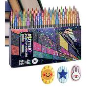 Glitter Paint Pens - Double Tip Water Based Ink, Coloring Painting Set with Sparkling Craft Design, Glitter Pen for Crafts Scrapbooking, Paint Set for Cards Home School Adults Kids Use