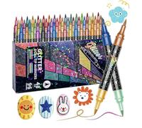 Glitter Paint Pens - Double-Tip Water-Based Ink Set - Outline Shimmer Markers Paint Pens,for Birthday Cards Art Projects Doodle Writing Coloring Books Scrapbooking