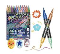 Glitter Paint Pens For Rock Painting - Soft-Tip Drawing Glitter Pen Watercolor Pen, Double-Tip Water-Based Ink Set Coloring Painting | for DIY Crafts Scrapbooking Art Supplies Greeting Cards Home