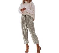 Glitter pants Women, Womens Sequin Trousers - Basic Elasticated Waist 3/4