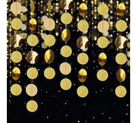 Glitter Paper Garland Circle Dots Party Decoration Hanging Streamer Banner 52 Ft for Birthday Party, Wedding, Baby Shower, Christmas (Gold)
