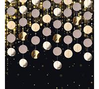 Glitter Paper Garland Circle Dots Party Decoration Hanging Streamer Banner 52 Ft for Birthday Party, Wedding, Baby Shower, Christmas (Champagne Gold)