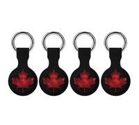 Glitter Pattern Canada Maple Flag Trendy GPS Cases Holder with Key Chain Ring Portable Protective Covers Compatible with Airtag