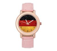 Glitter Pattern German Flag Women's Wrist Watch Fashion Alloy Quartz Watch with Strap Easy to Read