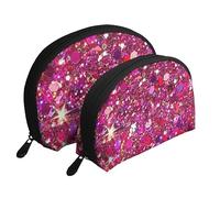 Glitter Pattern Travel Makeup Bag 2 Pack, Portable Cosmetic Organizer Bag Toiletry Bags for Women Girl