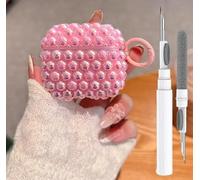 Glitter Pearls Case for Airpods 4 Cover Girls Women, Soft Handmade Beads TPU Airpods 4th Generation Protective Cover with Cleaner Pen&Keychian for Air Pod Gen 4, Pink