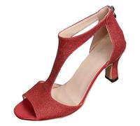 Glitter Peep Toe Heeled Sandals for Women Size 4.5 T-Strap Ankle Strap Chunky Low Heel Pumps Back Zipper Comfortable Dress Shoes for Wedding Bridal Prom Party Evening Formal Ladies Bridesmaid Heels UK