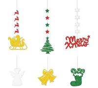 Glitter Pendant Christmas Decorations,6P Christmas Tree Decorations Glitter Ornament Pendant with Strings for Xmas Themed Kit,Christmas Window Hanging Home Decor Pendants for Winter Xmas Party