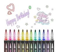 Glitter Pens, 12pcs Outline Marker Pens with Double Line Feature, Non-Toxic and Waterproof, Can Painted on White Paper and Ceramics to Create Exquisite Works of Art, Idea Gifts for 4-13 Year Old Girls
