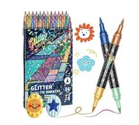 Glitter Pens for Children, Craft Supplies with Double Tip, Contour Marker with Glitter Effect, Coloured Pens, for Adults, Children, Birthday Cards, Greeting Cards, Doodle Writing, Colouring Books