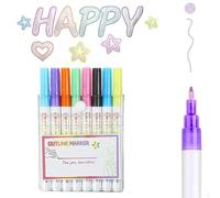 Glitter Pens Outline Marker Pens, 8 Pieces Double Line Highlighter Pens, Stocking Fillers Kids, Colouring Silver Metallic Outline Pens, Gifts for 4, 5, 6, 7, 8, 9, 10 Year Old Girls Kids (8 pieces)