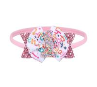 Glitter Pink Birthday Bow Headband for Baby Girls 1-6 Years Her First Happy Birthday Gift Cute 1st Sprinkle Confetti Ice Cream Party Dress Decorations Accessories