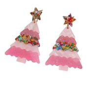 Glitter Pink Christmas Tree Pastel Xmas Statement Laser Cut Acrylic Big Oversized Gift Dangle Handcrafted Custom Unique Stud Earrings for Pierced Ears, Personalized Fashion Jewelry Studs Jewellery