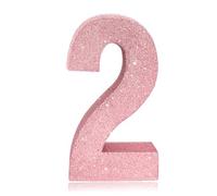 Glitter Pink Number 2 Table Centrepiece for 2nd Birthday, 8" Sparkly Standing Marquee Digit for Birthday,Wedding, Anniversary, Festival Party Table Decor & Supply