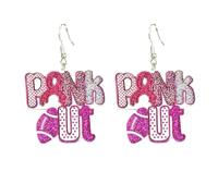Glitter Pink Ribbon Breast Cancer Awareness Dangle Earrings Bow Heart Sunflower Support Drop Earrings Jewelry Gifts for Women, Metal, alloy