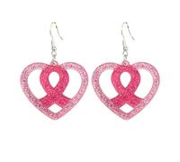 Glitter Pink Ribbon Breast Cancer Awareness Dangle Earrings Bow Heart Sunflower Support Drop Earrings Jewelry Gifts for Women, Metal, alloy