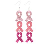 Glitter Pink Ribbon Breast Cancer Awareness Drop Earrings Hope Fight Cancer Shiny Acrylic Lightweight Earrings for Women, metal resin, resin
