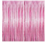 Glitter Pink Tinsel Curtain - 3.2ft x 6.5ft Pink Door Tinsel Curtains Pink Foil Curtains Party Decorations for Girls Birthday Decorations Princess Theme Disco Party Decoration Wedding 2 Pack
