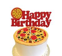Glitter Pizza Happy Birthday Cake Topper Italy Food/Pizza Festival/I Love Pizza/Pizza Time/Pizzaria Themed Happy Birthday Baby Shower Party Cake Supplies Decorations
