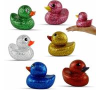Glitter Plastic Duck Toys 10cm - 6Pcs Random Large Ducks for Kids, Floating Baby Bath Decorations, Birthday Party Favors, Pool Activities, Summer Beach Supplies 1+ Years