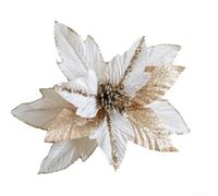 Glitter Poinsettia Flower 27cm Red Christmas Tree Decor(white) | Sparkle glitter finish, vibrant red , 27cm size, cloth plastic blend, tree hanging accent