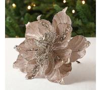 Glitter Poinsettia Flower Ornament 20cm Christmas Tree Decor(Champagne)