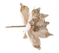 Glitter Poinsettia Flower Ornament 20cm Christmas Tree Decor(Champagne)