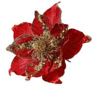 Glitter Poinsettia Flower Ornament 20cm Christmas Tree Decor(Red)