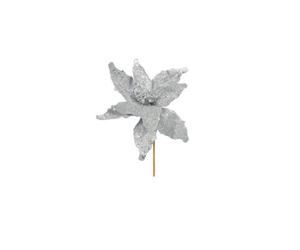 Glitter Poinsettia Pick 32Cm 4 Pack - Silver
