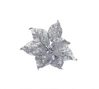 Glitter Poinsettia Pick 4 Pack - Silver