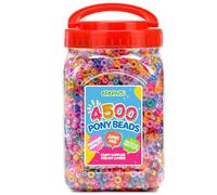 Glitter Pony Beads 2.5 lb Bulk- 4500 pcs Colored Plastic Kandi Beads in Handle Bucket for Craft Supplies, Jewelry Making, Bracelets, Hair Braiding & DIY Projects 6x9mm Wide Hole