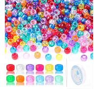 Glitter Pony Beads, 600Pcs Colors Bulk Sparkle Pony Beads for Weave Hair Braids DIY Crafts Bracelets Necklaces Jewelry Making,Includes a Box of 8m Thread and a 12.8cm Beading Needle